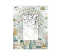 Cornice portafoto in legno da 10,2 x 15,2 cm, supporto da tavolo e da parete, cornice astratta con albero dei cartoni animati, scena arcobaleno della città