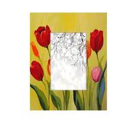 Cornice portafoto in legno da 10,2 x 15,2 cm, supporto da tavolo e da parete, cornice in legno con tulipano rosso su sfondo giallo