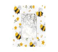 Cornice portafoto in legno da 10,2 x 15,2 cm, supporto da tavolo e da parete, cornici in legno con api gialle piccole floreali
