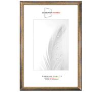 Cornice portafoto in legno massiccio, 15 x 23 cm, in blu e oro, con vetro sintetico infrangibile e antiriflesso, cornice per poster, puzzle, collage fotografico DR063