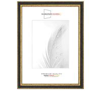 Cornice portafoto in legno massiccio, stile vintage, retrò, 50 x 75 cm, in nero e oro, barocco, con vetro sintetico infrangibile e antiriflesso, cornice per poster, puzzle, collage fotografico DR107