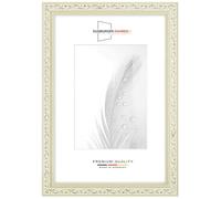 Cornice portafoto in legno massiccio, stile vintage, retrò, 75 x 98 cm, in bianco crema, oro, con vetro sintetico infrangibile e antiriflesso, cornice per poster, puzzle, collage fotografico DR092