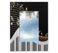 Cornice portafoto in legno naturale, 10,2 x 15,2 cm, temi personalizzati di fascia alta (tastiera pianoforte, note musicali), realizzata in legno massello e acrilico ad alta definizione, per