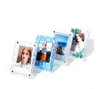Cornice portafoto magnetica in acrilico per scrivania o mensola, presenta doppi blocchi acrilici con magnete sicuro, compatibile con fotocamere a pellicola e facili aggiornamenti fotografici