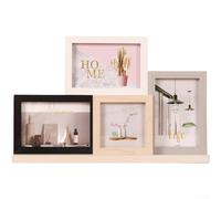 Cornice portafoto moderna in legno a 4 griglie, per collage di foto multiple da appendere alla parete o da tavolo, arte contemporanea per casa e ufficio, con finitura rustica con venature del legno (C
