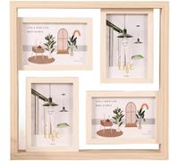 Cornice portafoto moderna in legno a 4 griglie, per collage di foto multiple da appendere alla parete o da tavolo, arte contemporanea per casa e ufficio con finitura rustica con venature del legno (A)