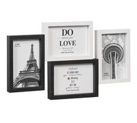 emmevi Cornice Portafoto Multipla Mosaico Legno MDF Porta Foto Parete Bianco Nero 4 Foto Da 10x15 Cm