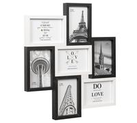 emmevi Cornice Portafoto Multipla Mosaico Legno MDF Porta Foto Parete Bianco Nero 7 Foto Da 10x15 Cm