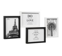 emmevi Cornice Portafoto Multipla Mosaico Legno MDF Porta Foto Parete Bianco Nero 4 Foto Da 13x18 Cm