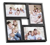Cornice portafoto nera per collage, 4 pezzi, 15,24 cm, design asimmetrico, estetica moderna, materiale in legno ingegnerizzato, espositore da scrivania o da parete versatile, cornice per foto multipla