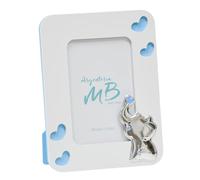 Cornice Portafoto per la Nascita di un Bambino con inserto Elefantino in Argento, Realizzato in Legno Bianco e Azzurro cm 10 x 15 Idea Regalo Originale Elegante