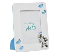 Cornice Portafoto per la Nascita di un Bambino con inserto Elefantino in Argento, Realizzato in Legno Bianco e Azzurro cm 13 x 18 Idea Regalo Originale Elegante