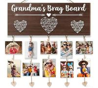 Cornice portafoto per ricordi della nonna, con decorazione a forma di cuore fatta a mano e 30 clip in legno, progettata per contenere foto e celebrare i legami familiari