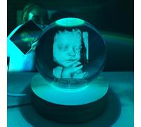 Cornice portafoto personalizzata con sfera di cristallo a ultrasuoni, Cornice commemorativa per neonato con luce notturna, Decorazione a sfera di cristallo intagliata, Regalo per futuri genitori