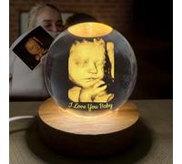 Cornice portafoto personalizzata con sfera di cristallo ultrasuoni, Cornice commemorativa per neonato con luce notturna, Decorazione a sfera di cristallo intagliata, Regalo a sorpresa per mamma papà