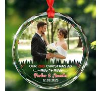 Cornice portafoto personalizzata Il nostro secondo Natale come Mr & Mrs Ornamento in vetro regalo per marito moglie matrimonio, 2 ° matrimonio ornamenti natalizi 2025, data/nomi/foto personalizzati Mr
