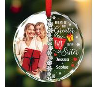 Cornice portafoto personalizzata in vetro, ornamento natalizio per donne, migliore amica, sorella dell'anima, non c'è regalo più grande degli ornamenti per sorelle, immagine personalizzata/nomi