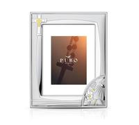 Cornice Portafoto Religiosa per Cresima in Argento PVD con Croce e Simboli Sacri, 9x13 cm