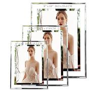 Cornice portafoto Sparkly Crystal Silver Bling con display orizzontale e verticale con vetro ad alta definizione, adatta per la casa (4" x 6" / 5" x 7" / 8" x 10" / 3x)