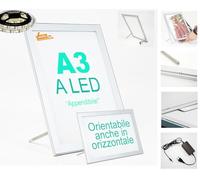 CORNICE RETRO ILLUMINATA A LED FORMATO A3 DA TAVOLO E PARETE PORTA FOTO E DEPLIANT IN ALLUMINIO