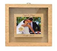 Cornice rito della sabbia personalizzata nomi e data rovere 24x26x5 cm | NIRALIS - Incidiamo i vostri dati sopra e sotto il portafoto - Quadro nuziale profondo calamite visore chiaro - Senza sabbia