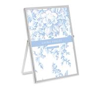 Cornice verticale in metallo piatto color argento Laura Ashley 5x7 con supporto estraibile, ideale per tavoli, ripiani e scrivanie.