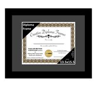 Cornici Creative 13,5x15,5 Cornice classica nera per diploma con cavalletto in vetro nero opaco e ganci da parete installati | La cornice contien