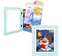 Cornici d'Arte per Bambini, Cornice per Display Ad Apertura Frontale con Supporto Superiore E Cinghia Fissa, Consente di Visualizzare Le Opere d'Arte per Bambini Cornice in Legno, Blue, A3