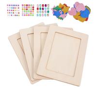 Cornici in Legno Non Finite, Set Creativo da 4 | Adesivi Stella, Cuori e Strass, Superficie Liscia, per Disegni, Attività Doposcuola, Casa