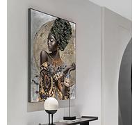 Cornici Nere Decorazione Della Parete Donna Nera Africana Graffiti Art Poster d Stampe Astratta Ragazza Africana Quadri Su Tela Wall Art 80x125cm (32x49in) Con Cornice