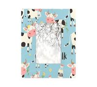 Cornici per foto ecologiche in legno e acrilico da 10,2 x 15,2 cm, pannello HD resistente ai graffi, per scrivania/parete, doppio uso, cornice regalo con stampa digitale a forma di fiore di mucca