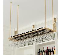 CORNLYYUMI Portabottiglie sospeso per riporre Il Vino Capovolto, Altezza e Larghezza Regolabili, ripiano Porta Bicchieri sottopensile con Finitura Dorata (Dimensioni: 80x27x8 cm)