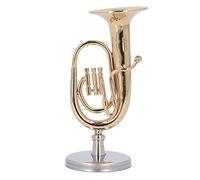 Corno baritono in miniatura, replica in miniatura di tuba con supporto Mini strumento musicale per modello di casa delle bambole, decorazione della tavola di casa