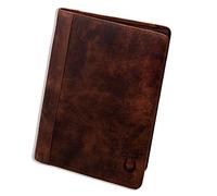 Corno d´Oro CD100H - Cartella portadocumenti in pelle con chiusura lampo, formato A4, per iPad, tablet, per conferenze, da donna, uomo, marrone