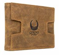 Corno d´Oro Portmonee da uomo in pelle con fermasoldi, mini portafoglio sottile con protezione RFID, piccolo portafoglio da uomo per 9 carte senza portamonete in confezione regalo, Braun Hunter, s