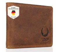 Corno d´Oro Portmonee Portafoglio da uomo in pelle Mini I Slim Wallet con protezione RFID, piccolo portafoglio da uomo per 6 carte senza portamonete in confezione regalo, Braun Hunter, S, Minimalista