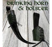 Corno Da Bere Buffalo Con Fondina In Pelle Biker Viking Norreno Pagano Medievale