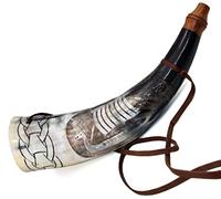 Corno da guerra vichingo, tromba da battaglia di bue, 40,6 cm, di alta qualità, incisa a mano, corno vichingo norreno, strumento da caccia con tromba vichinga e supporto in legno