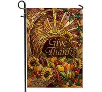 Cornucopia - Bandiera da giardino, con zucche di girasole rustiche stagionali per il Ringraziamento, in iuta marrone, su entrambi i lati, decorative, per esterni, patio, prato, portico anteriore