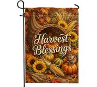Cornucopia Bandiera da giardino, raccolta rustica girasoli zucche autunnali arancioni autunnali su entrambi i lati, bandiere decorative per esterni, prato, portico, patio, ingresso, 30,5 x 45,7 cm