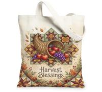 Cornucopia - Borsa tote in tela, rustica, tradizionale, con mele, uva, marrone, 33 x 38 cm, Marrone, 13x15 Inch