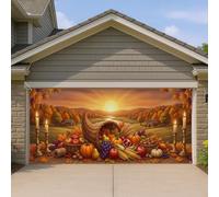 Cornucopia Copertura per porta del garage, autunnale rustico, zucche, uva, Ringraziamento, arancione, decorazione per la casa, per cortile, patio, esterno, interno, feste, sfondo, 400 x 180 cm
