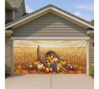 Cornucopia Copertura per porta del garage, autunno rustico zucche uva Ringraziamento arancione bandiera porta garage decorazione per la casa per giardino cortile esterno interno festa sfondo 400 x 180