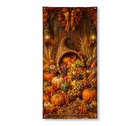 Cornucopia - Copri porta decorativo, rustico, tradizionale, zucche, uva, Ringraziamento, arancione, con corda da appendere, decorazione per la casa, per portico, porta, parete, interni ed esterni, 91