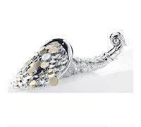 Cornucopia Porta Soldi in Resina Argentata con Soldi Oro e Argento Misura 34x16x11 cm soprammobile Unico, Idea Regalo, centrotavola - Scatola Regalo Inclusa, Made in Italy