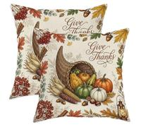 Cornucopia - Set di 2 federe per cuscini autunnali, rustiche, zucche, zucca del Ringraziamento, arancione, con cerniera nascosta, cuscini decorativi per casa, soggiorno, camera da letto, dormitorio