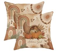 Cornucopia - Set di 2 federe per cuscini in morbido velluto, lavabili, con zucche rustiche bohémien, arcobaleno, beige, decorative, per casa, soggiorno, camera da letto, dormitorio, divano, 40,6 x