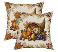Cornucopia - Set di 2 federe per cuscini quadrate, autunnali, rustiche, zucche, uva, arancione, in morbido velluto, lavabili, per soggiorno, letto, ufficio, divano, sedia, decorazione 40,6 x 40,6 cm