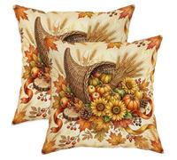 Cornucopia - Set di 2 federe per cuscini, rustiche, girasole, zucche del Ringraziamento, giallo, con cerniera nascosta, per soggiorno, camera da letto, loft, ufficio, auto, decorazione 40,6 x 40,6 cm