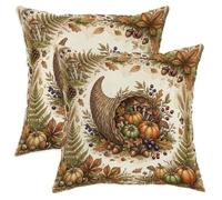 Cornucopia - Set di 2 federe per cuscini rustiche tradizionali con zucche e foglie del Ringraziamento, con cerniera nascosta, per soggiorno, appartamento, letto, divano, 35,5 x 35,5 cm